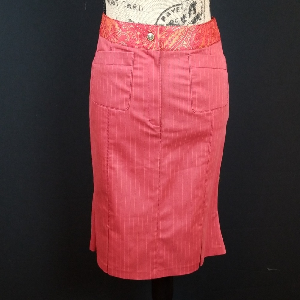 Alain Manoukian red paisley stripe pencil skirt M2
